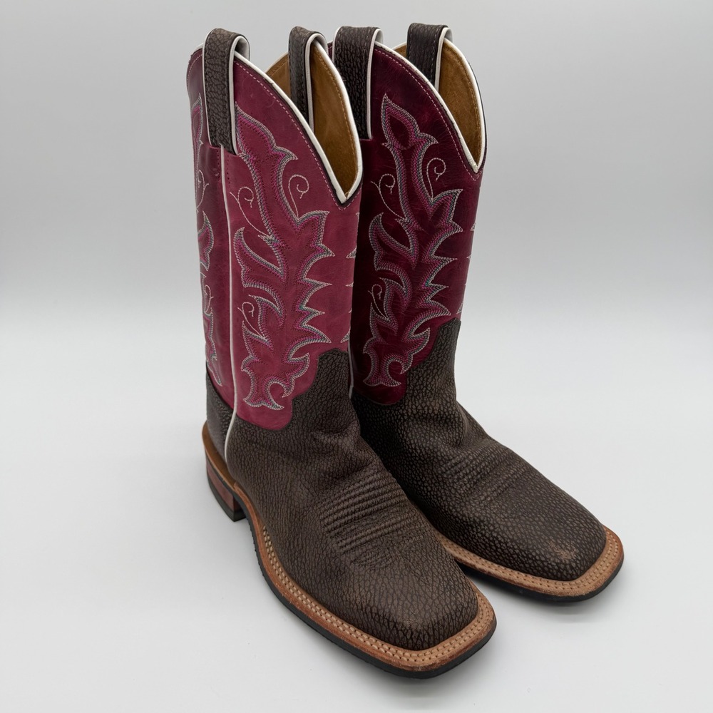 Justin Cowboy Boots Women 5.5 B Brown Pink Square Toe Leather BRL330 USA